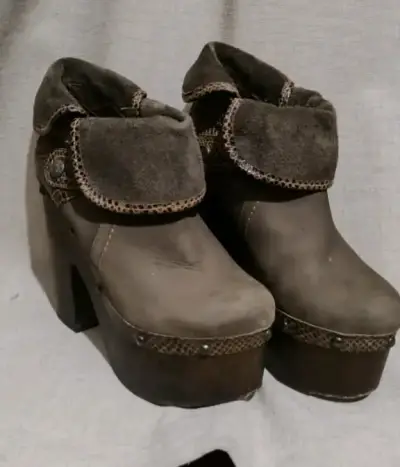 Botines plataforma de cuero marrón - miniatura 1