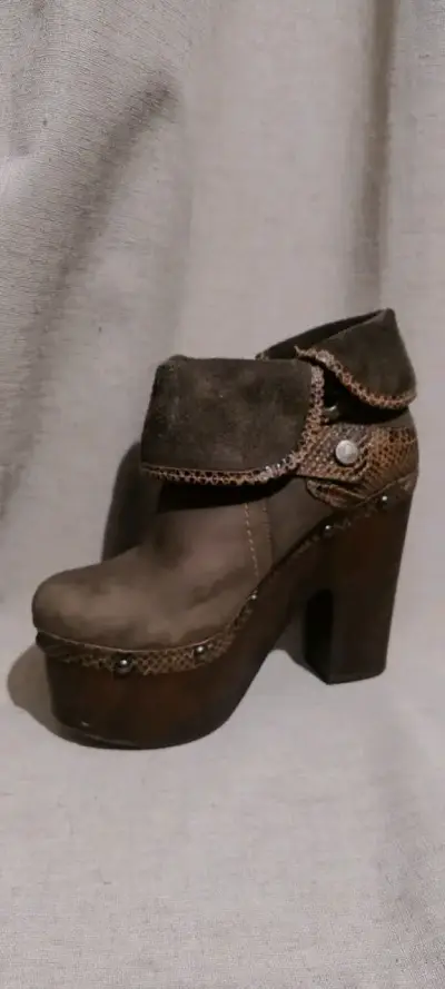 Botines plataforma de cuero marrón - miniatura 2