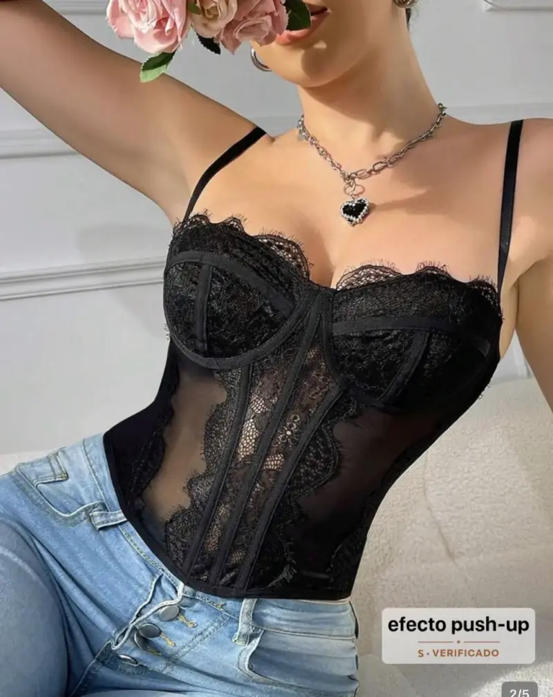 Corset negro de encaje talla M