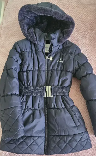 Parka acolchada azul con capucha - miniatura 1