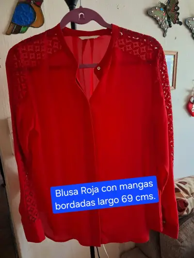 Blusa roja con mangas bordadas - miniatura 1