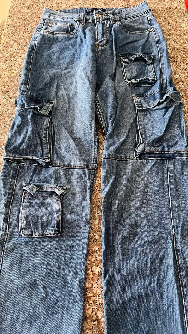 Jeans cargo de mezclilla azul - 3