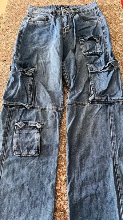 Jeans cargo de mezclilla azul - miniatura 3