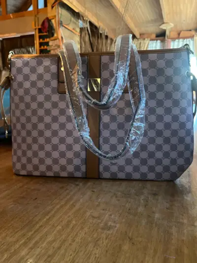 Cartera de diseño cuadrillé rosado marrón - miniatura 1