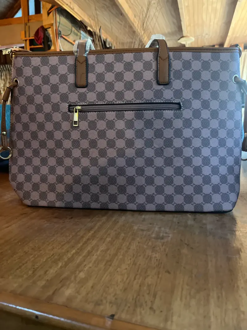 Cartera de diseño cuadrillé rosado marrón - 2