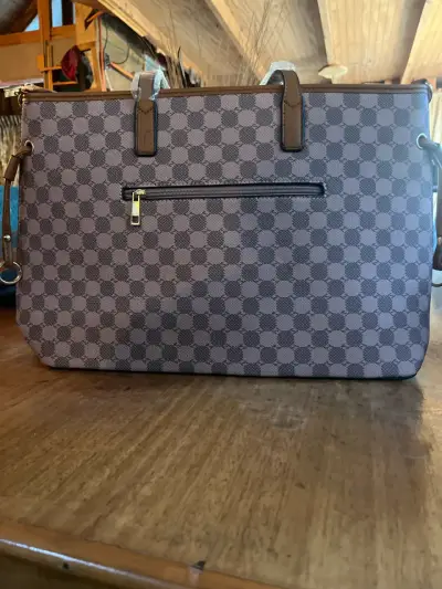 Cartera de diseño cuadrillé rosado marrón - miniatura 2
