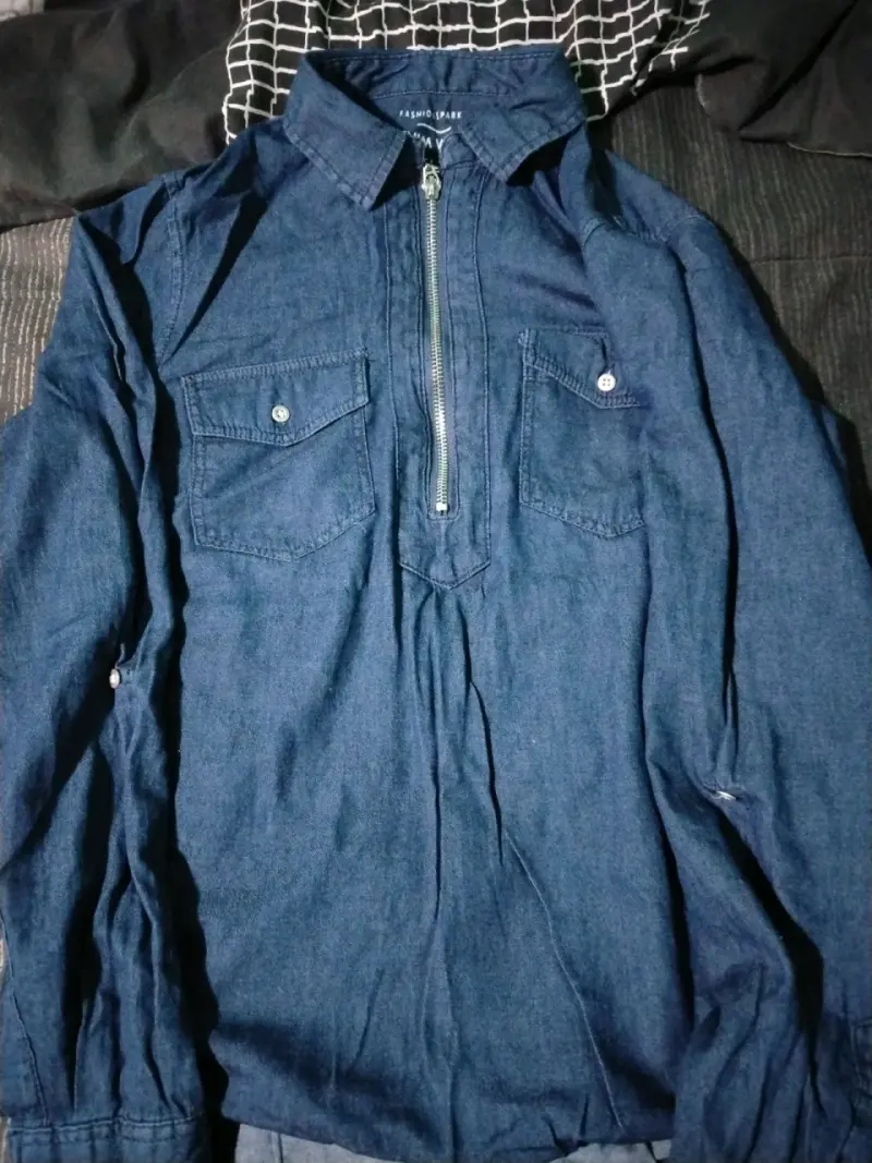 Camisa denim azul con cremallera - 1