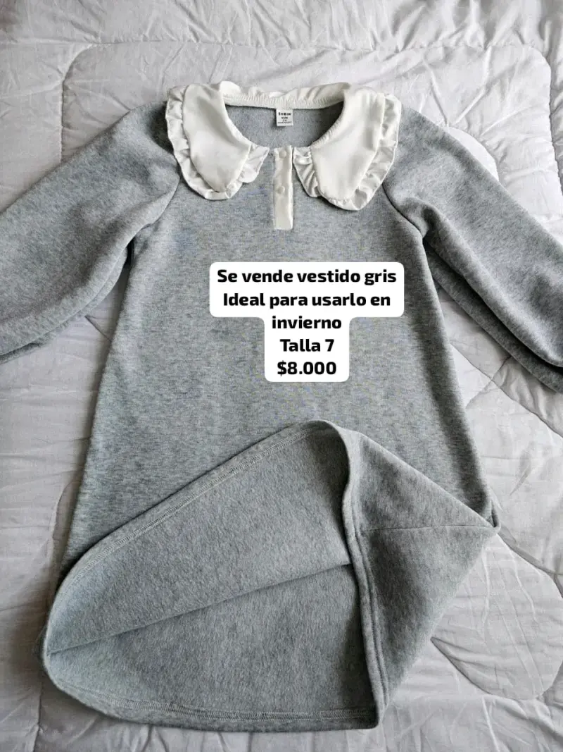 Vestido gris con cuello blanco - 1