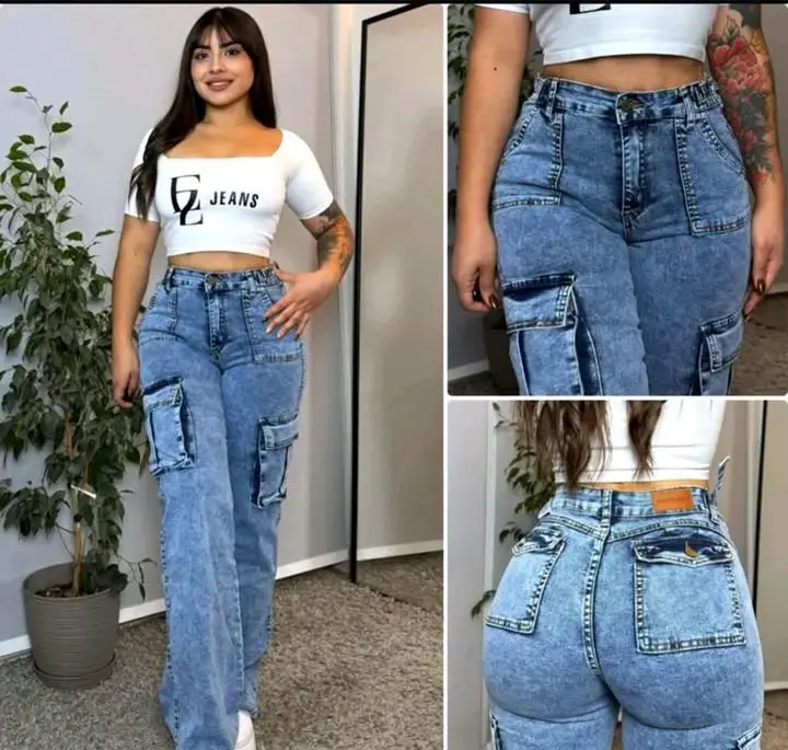 Jeans cargo de mezclilla azul