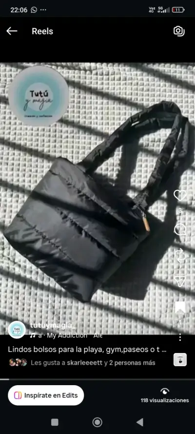 Bolso negro acolchado multiusos - miniatura 1