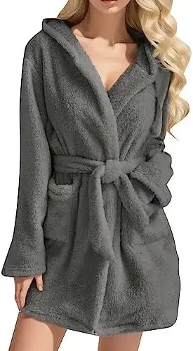 Bata de baño gris con capucha - miniatura 1