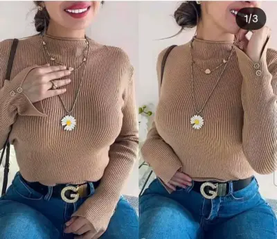 Polera beige de canalé, variedad de colores - miniatura 1