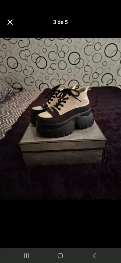 Zapatos plataforma beige con negro - miniatura 3