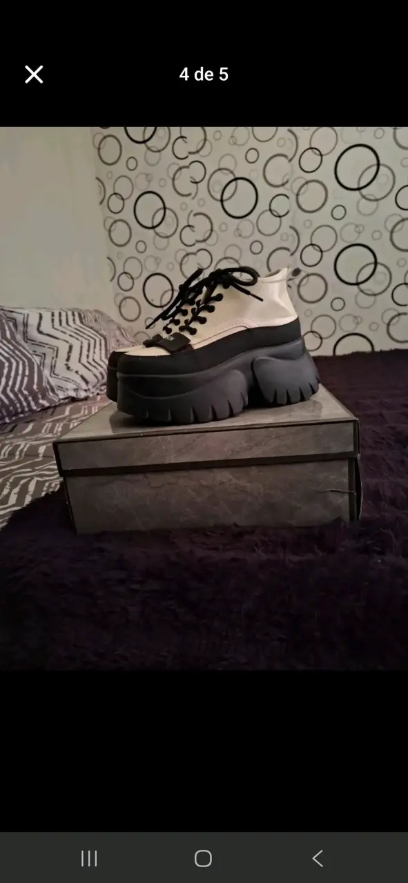 Zapatos plataforma beige con negro - 4