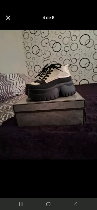 Zapatos plataforma beige con negro - miniatura 4