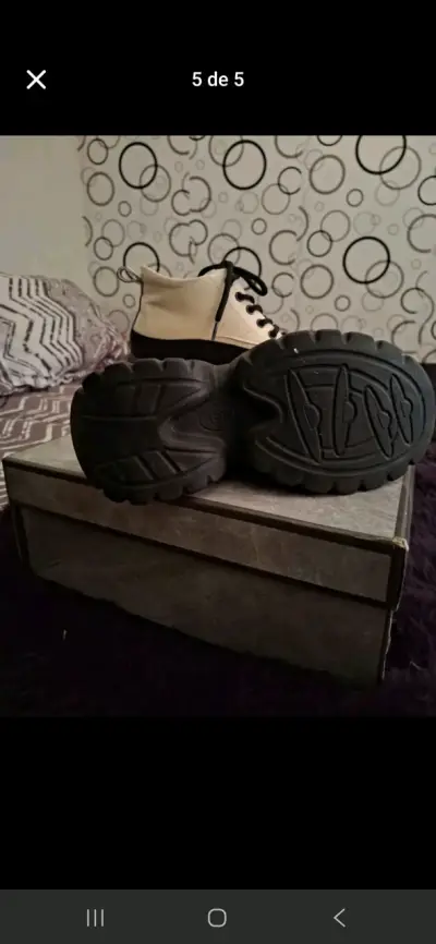 Zapatos plataforma beige con negro - miniatura 5