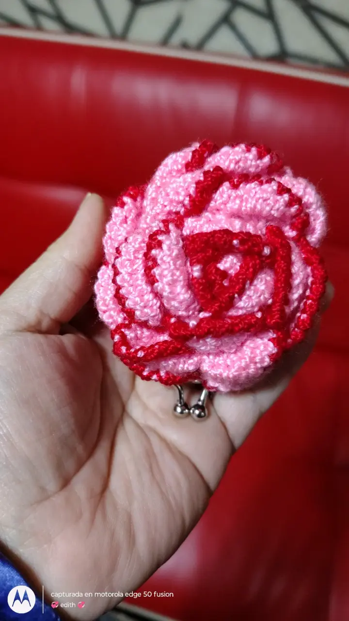 Monedero de crochet rojo y rosa - 4