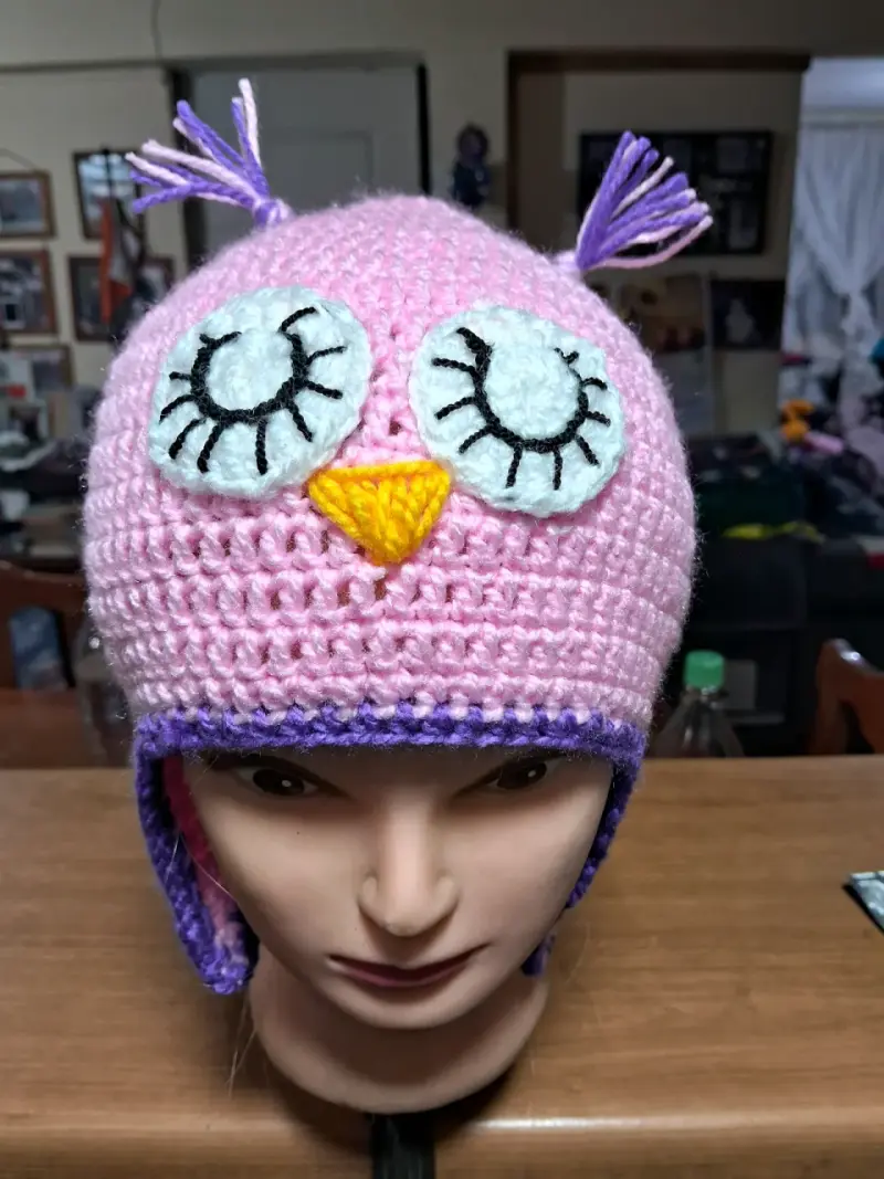 Gorro tejido búho azul - 3
