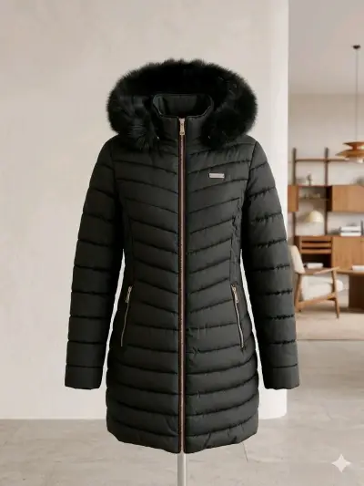 Parka negra con capucha de pelo - miniatura 1