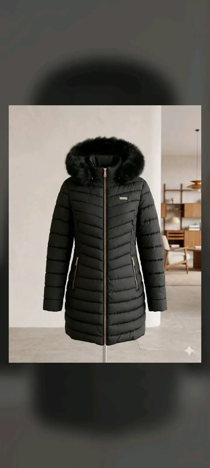 Parka negra con capucha de pelo - 2