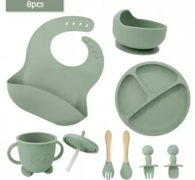 Set de alimentación para bebé 8 piezas verde - miniatura 1
