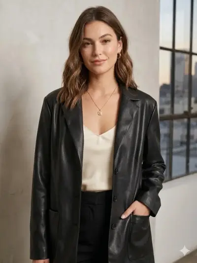 Blazer negro de cuero sintético - miniatura 1