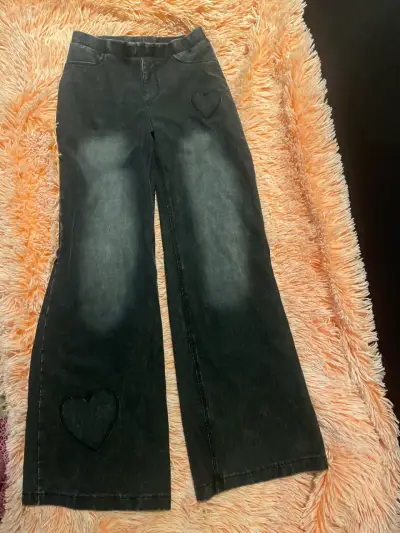 Pantalones jeans negros con detalle niña - miniatura 1