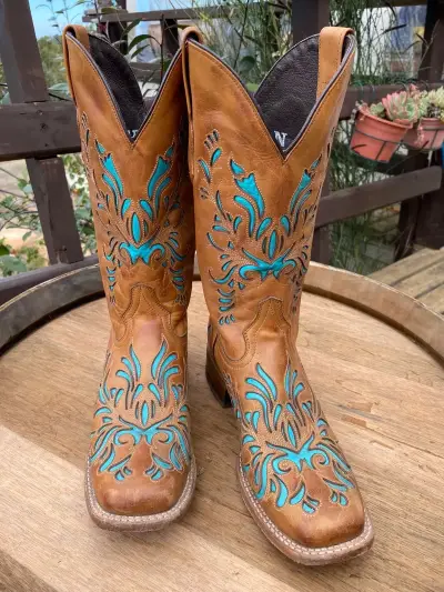 Botas vaqueras cuero y turquesa - miniatura 1