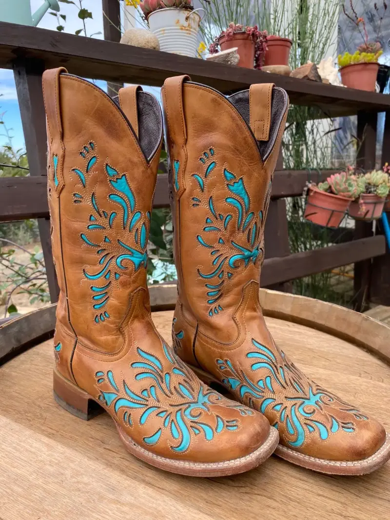 Botas vaqueras cuero y turquesa - 2
