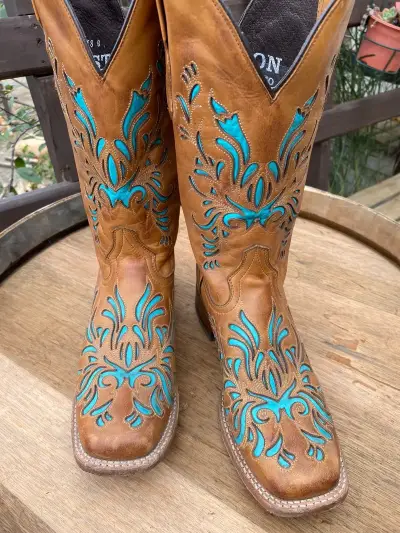 Botas vaqueras cuero y turquesa - miniatura 3