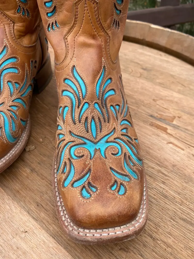 Botas vaqueras cuero y turquesa - 4