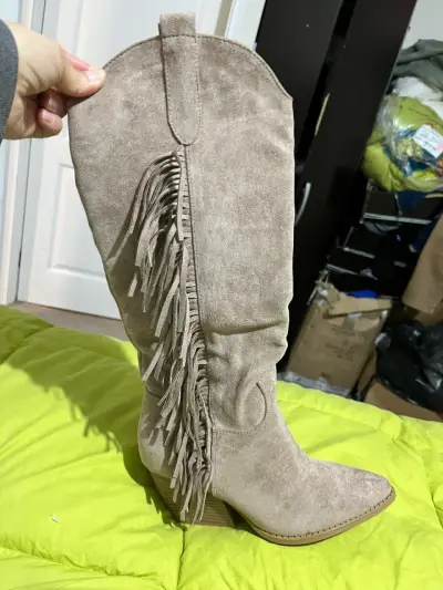 Botas altas con flecos beige - miniatura 1
