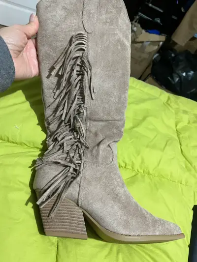 Botas altas con flecos beige - miniatura 2