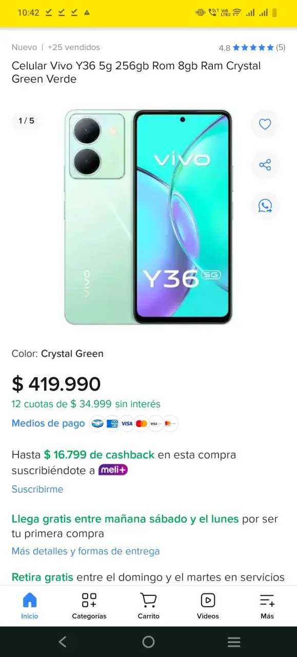 Celular Vivo Y36 5G verde menta - 4