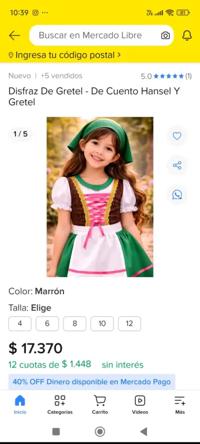 Disfraz de Gretel para niñas talla10 - miniatura 1