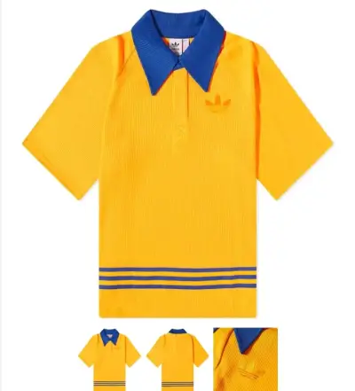 Polera punto Adidas,amarilla con cuello azul - miniatura 1