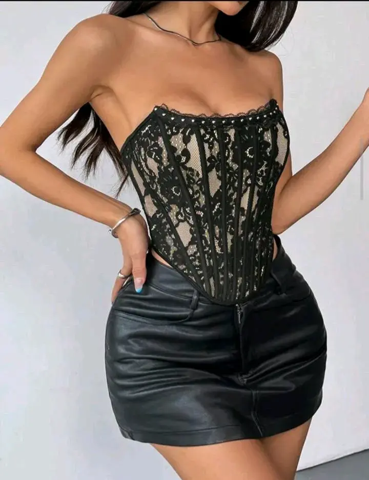 Corset negro encaje elegante - 3