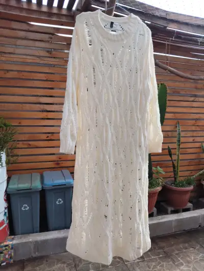 Vestido tejido calado blanco, - miniatura 1
