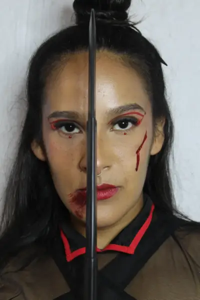 Disfraz estilo samurái negro y rojo - miniatura 5