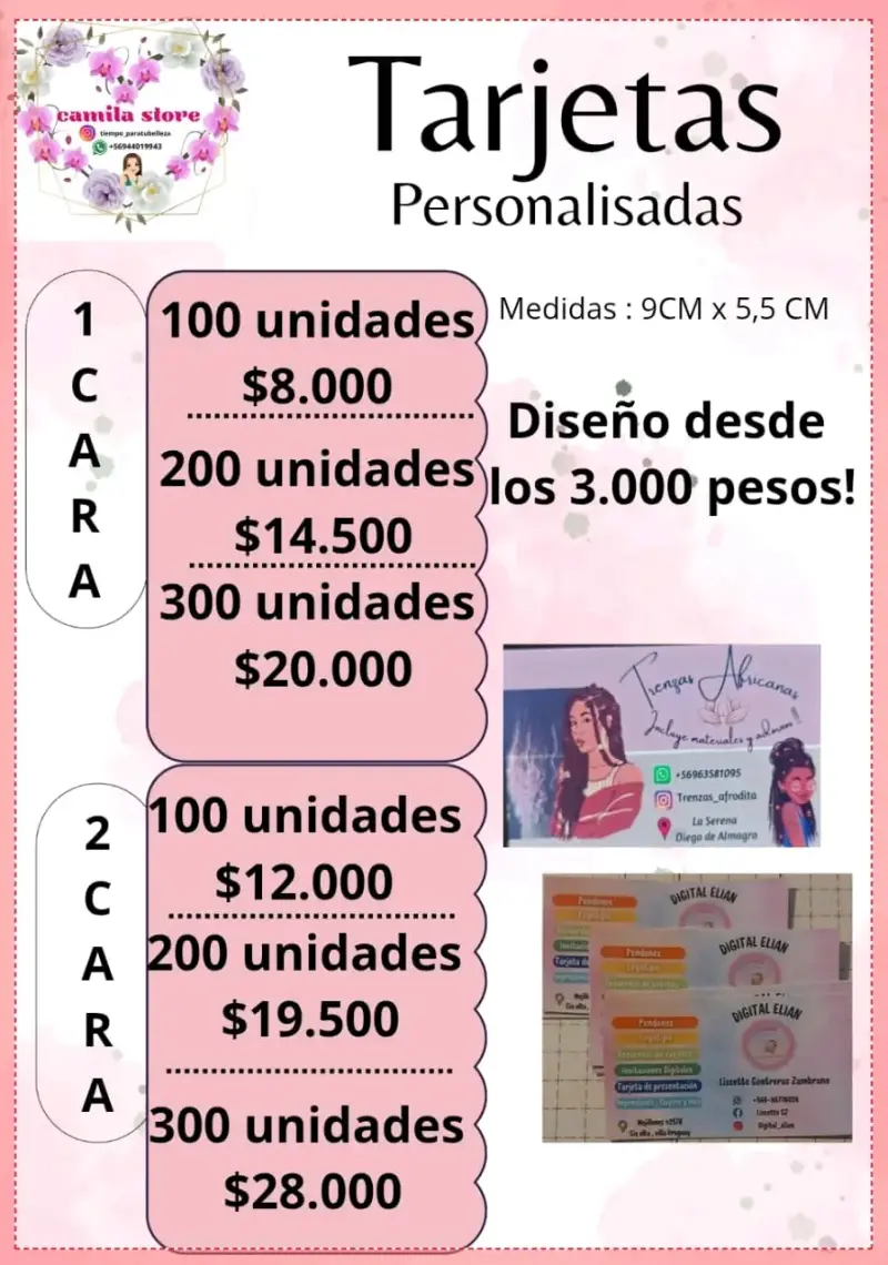Tarjetas personalizadas 100 unidades