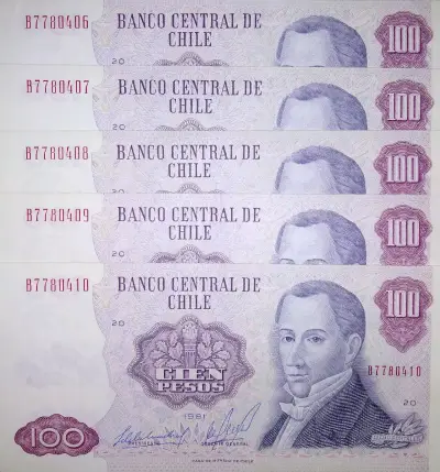 Colección de billetes antiguos 100 pesos chilenos - miniatura 1