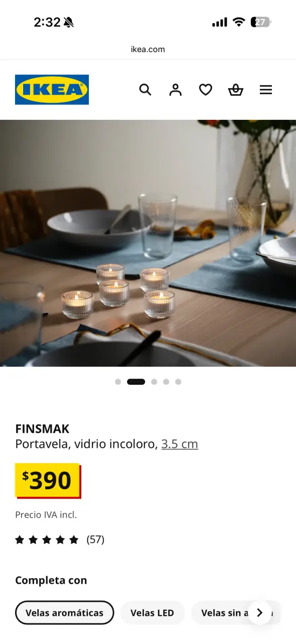 Portavela, vidrio incoloro, 3.5 cm - 4