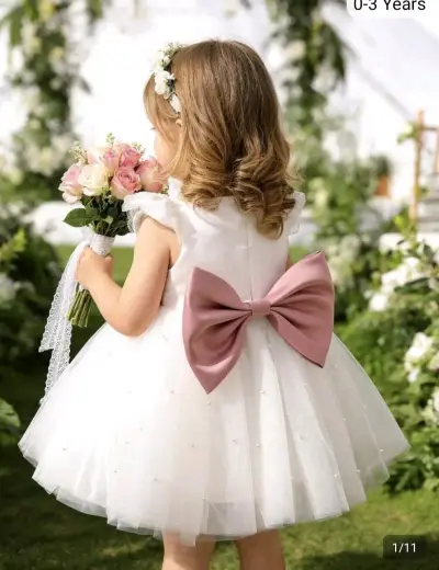 Vestido de niña blanco con lazo - miniatura 1