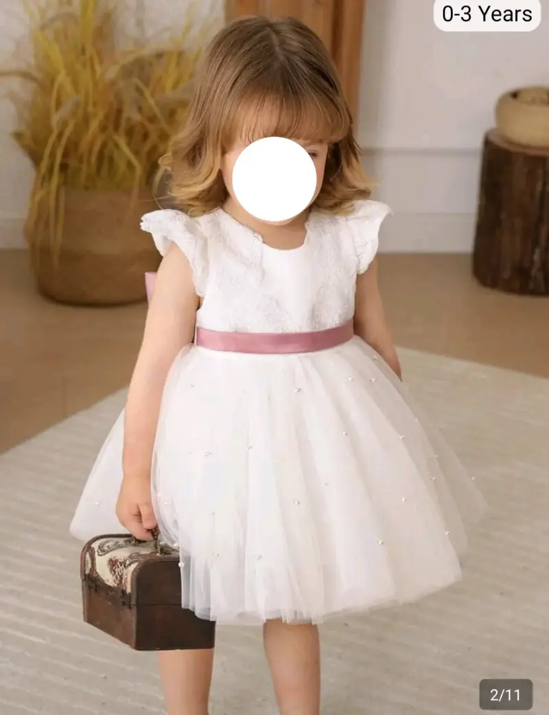 Vestido de niña blanco con lazo - 2