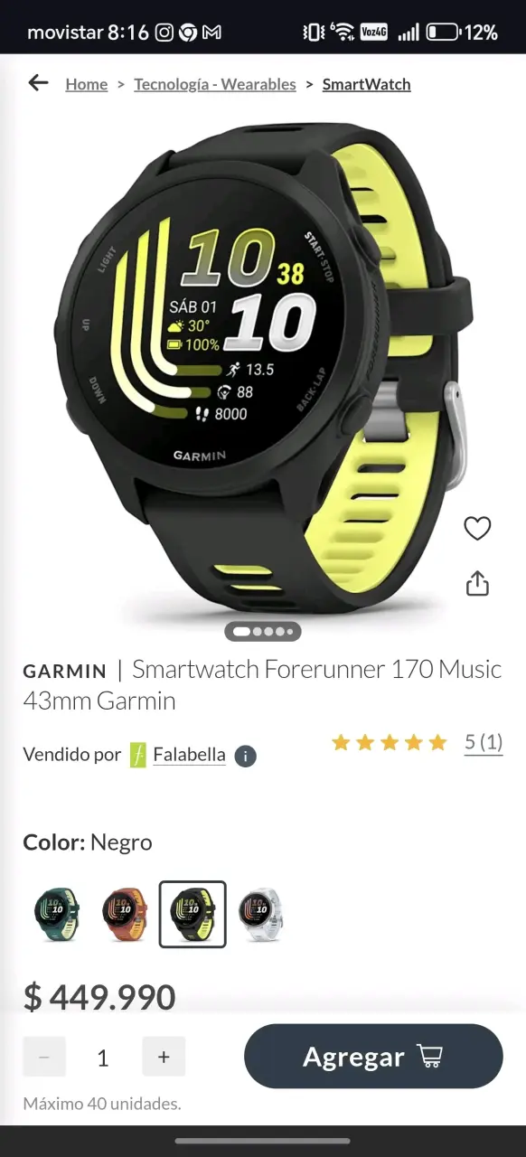 Reloj Garmin Forerunner 170 Music - 3