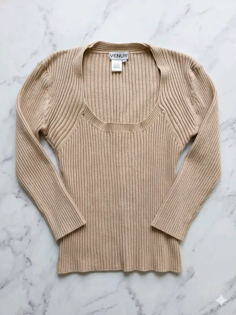 Suéter canalé beige Venus