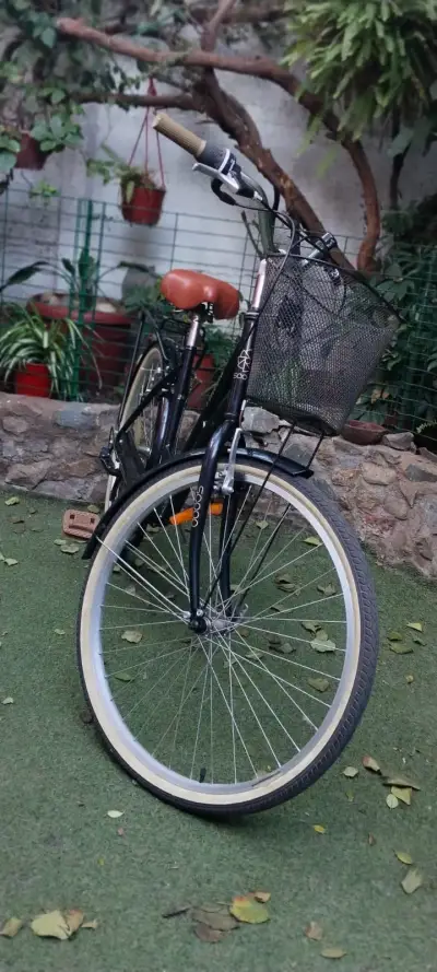 Bicicleta urbana negra con canasto - miniatura 2