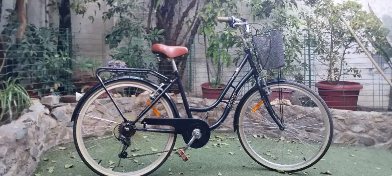 Bicicleta urbana negra con canasto - 3
