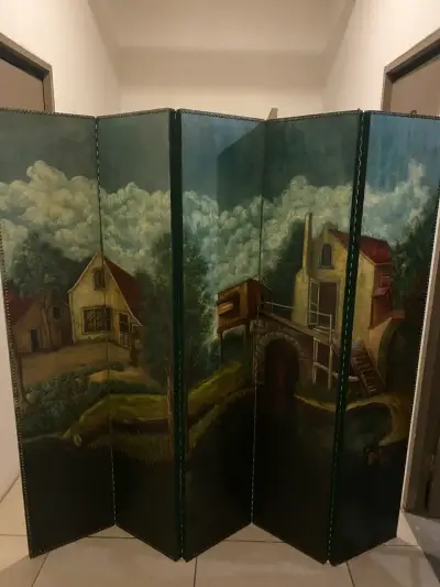 Biombo con paisaje pintado a mano - miniatura 1