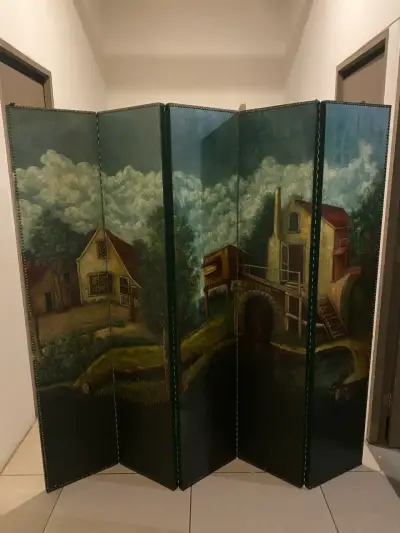 Biombo con paisaje pintado a mano - miniatura 2